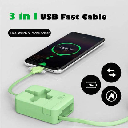3 in 1 Retractable Quick USB Charging Cable