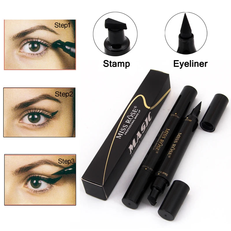 Eyeliner Stamp 2 In1 Liquid Glitter Eyeliner Stamp Thin Seal Makeup Black Fast Dry Eye Liner Pencil Beauty Magic Eyeliner onestopbazaar