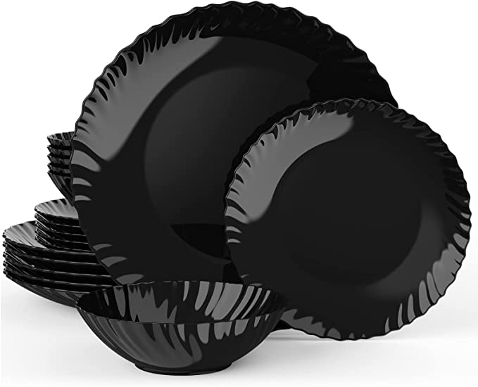 Black Glass Dinner Plates & Bowl onestopbazaar