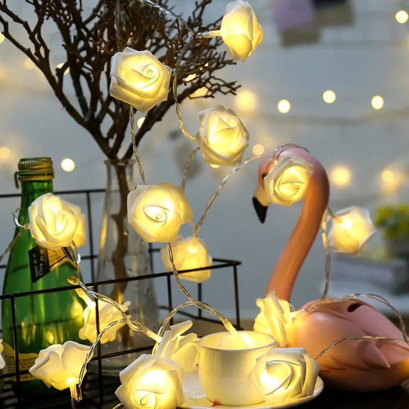 10 White Rose Fairy Lights onestopbazaar