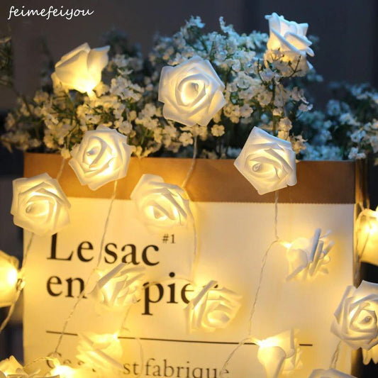 10 White Rose Fairy Lights onestopbazaar