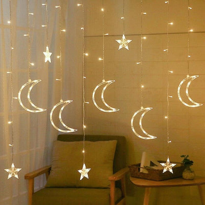 12 Moon & Star Strings Curtain Fairy Light onestopbazaar
