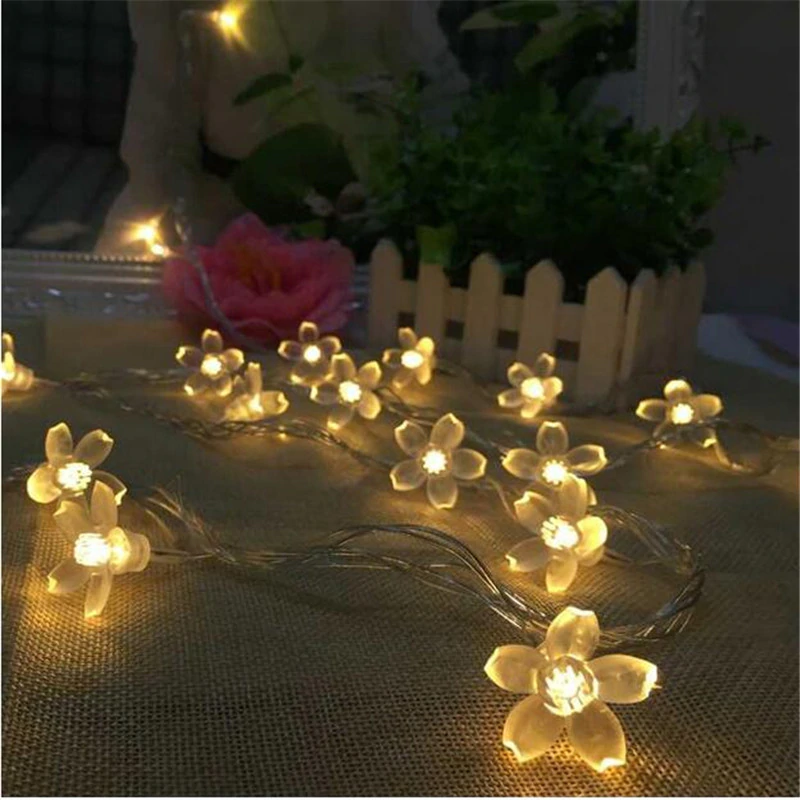 20 LED Cherry Sakura Blossom Flower String Lights Garland Battery Powered onestopbazaar