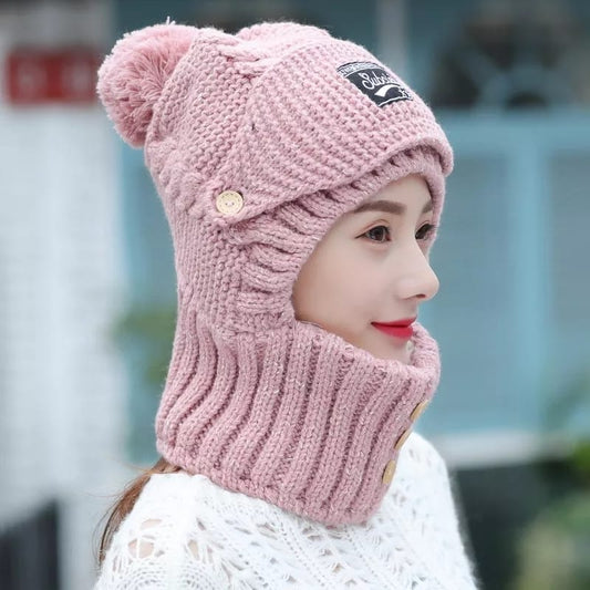 3 In 1 Girls Knitted Winter Ski Hats Windproof Outdoor Warm Scarf Collar Hats onestopbazaar