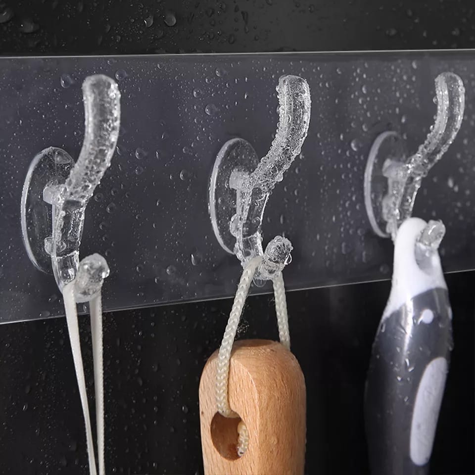 5 Hooks Transparent Wall Mounted Free Punch onestopbazaar