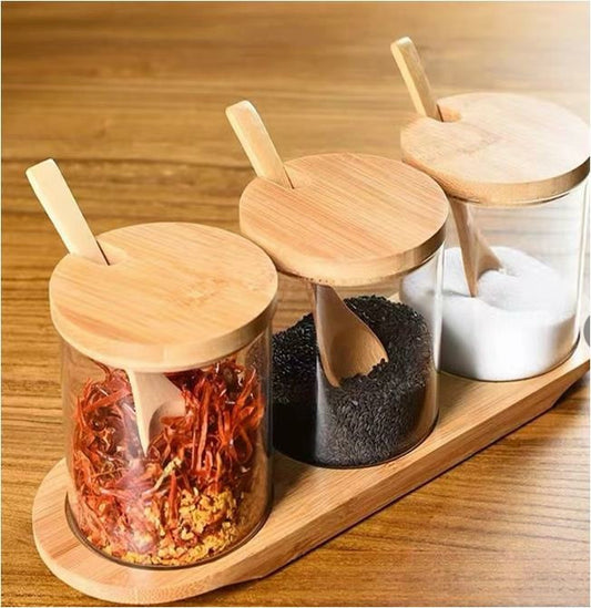 3Pcs Wooden Cap Glass Spice Set onestopbazaar