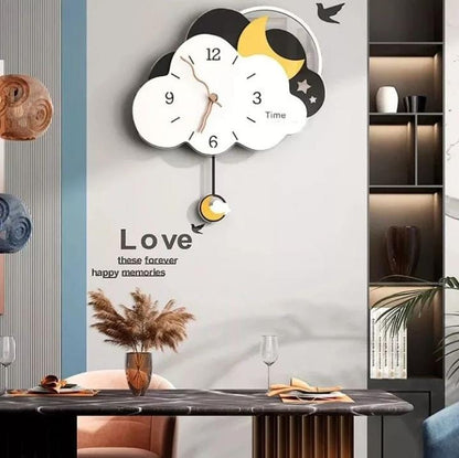 Acrylic Cloud Wall Clock with Pendulum Simple Cartoon Wall Clock Mute Geometric Digital Hanging Watch Kids Room Decor onestopbazaar