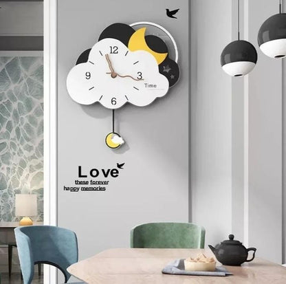Acrylic Cloud Wall Clock with Pendulum Simple Cartoon Wall Clock Mute Geometric Digital Hanging Watch Kids Room Decor onestopbazaar