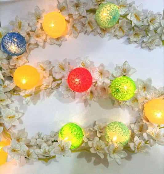 Cotton Balls With Flower String Fairy Light onestopbazaar