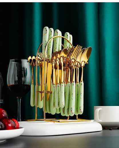 24pcs Stainless Steel Gold Tableware Set Knife Fork Spoon Luxury Cutlery Set onestopbazaar