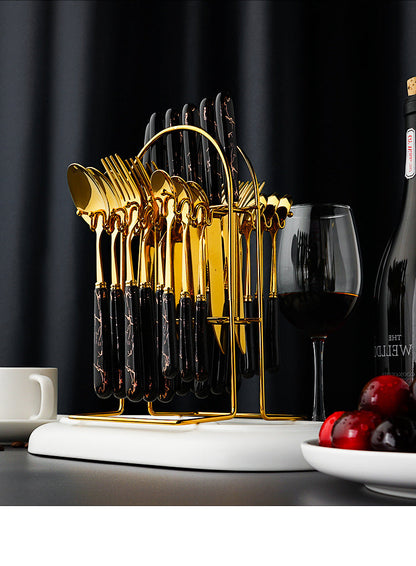 24pcs Stainless Steel Gold Tableware Set Knife Fork Spoon Luxury Cutlery Set onestopbazaar