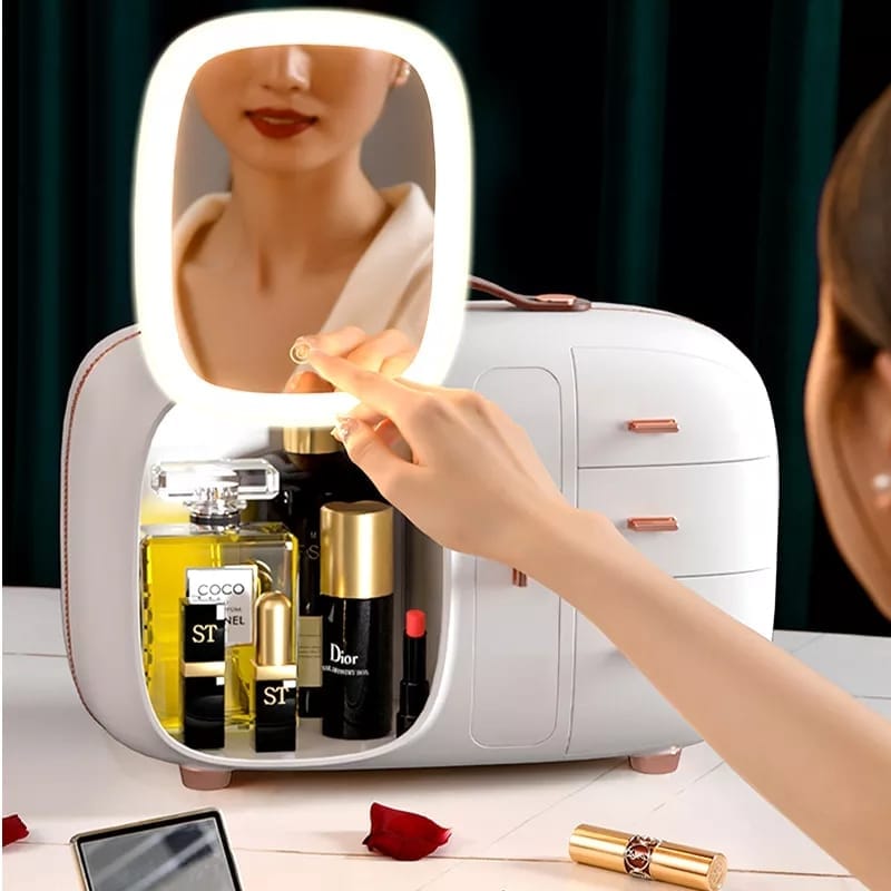 LED Cosmetic Storage Box Rack Accessories With Mirror onestopbazaar