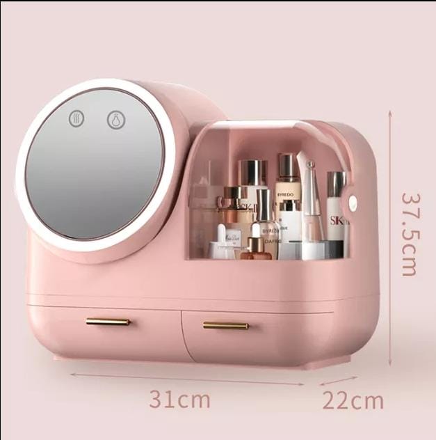 Table Storage Box New Cosmetics Storage Box with LED Makeup Mirror Creative Desktop Dust-proof Skin Care Products Dressing onestopbazaar