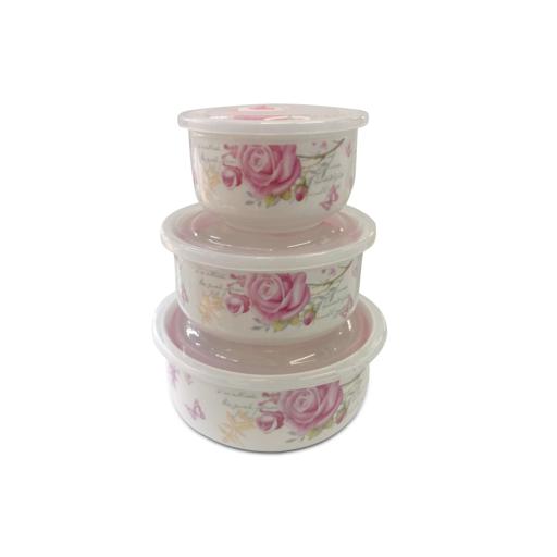 Ceramic Bowl Set with Lids – 3 Pcs onestopbazaar