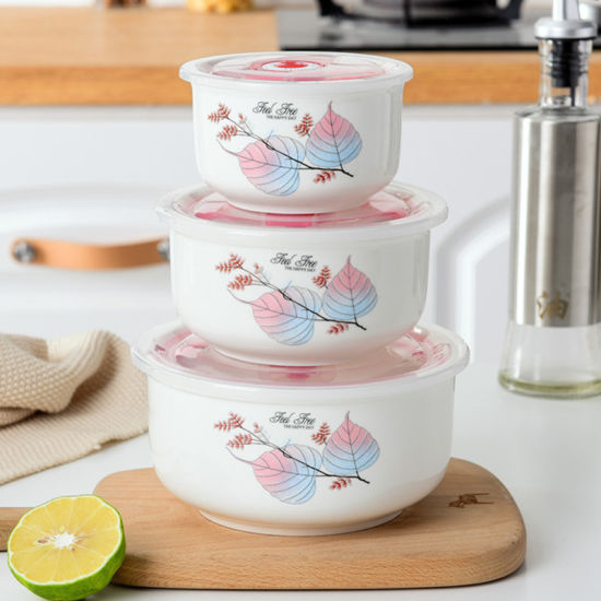 Ceramic Bowl Set with Lids – 3 Pcs onestopbazaar